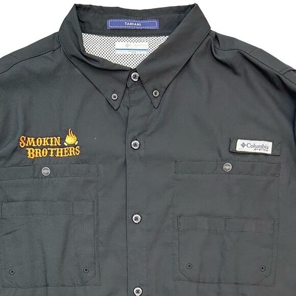 Columbia Tamiami Omni Smokin Brothers Short Sleeve Button Down Shirt Blk Men 2XL - Picture 1 of 13
